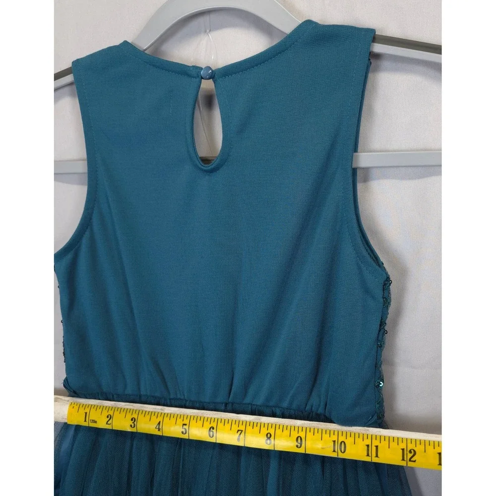 Lilt Teal Sequin Tulle Dress Girls 8 Handkerchief Hem Sleeveless Party‎ Festive
